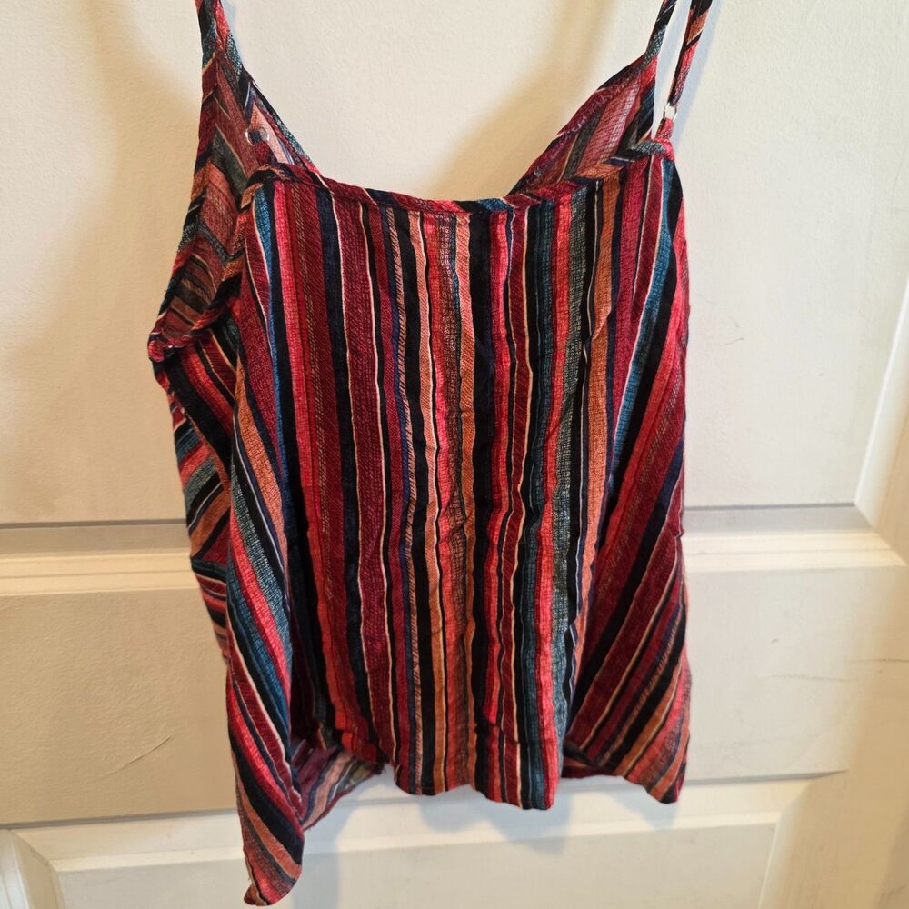 Women's Striped Twist Front Tank Top Cami Red Blue Boho Size Medium